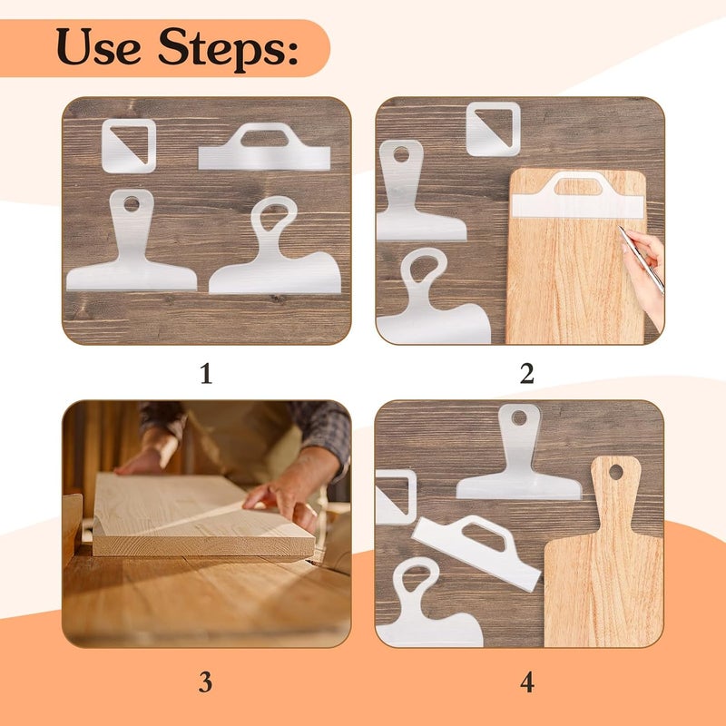 LYMOI Router Templates, 4pcs Acrylic Charcuterie Board Handle Template, Clear Cut Board Thick Handle Template, Angled Curvy Tracing Stencils Cut Guide Tools for Kitchen Woodworking. (Style 1) - Image 5